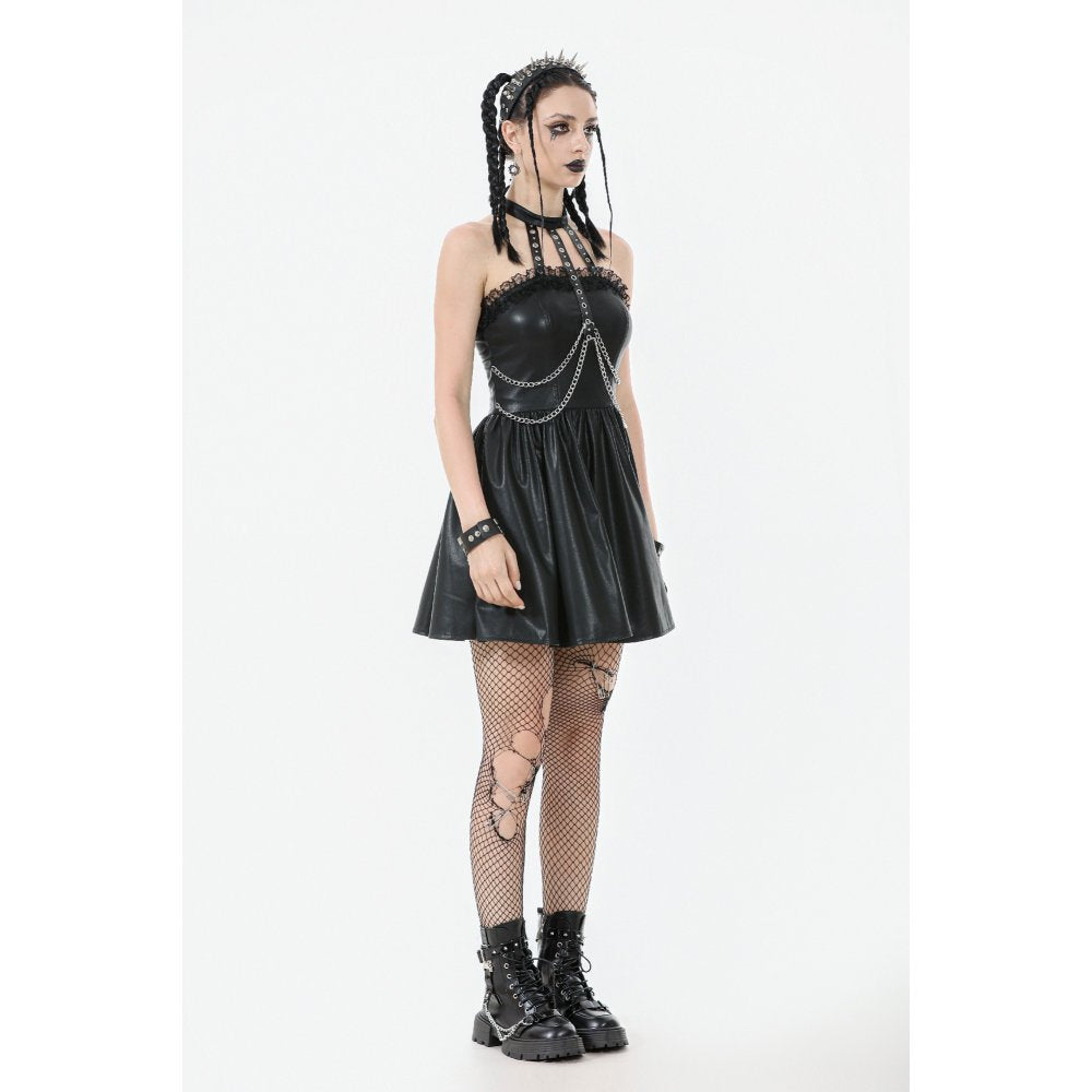 Dark in Love Mini Dress Harness Chain Faux Leather UK 8-22 - QHA UK