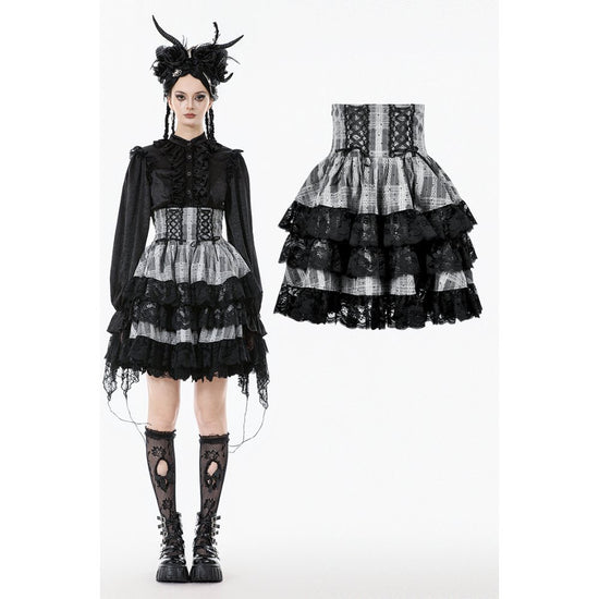 Dark in Love Skirt Hexa Layered Tartan Effect Lace UK 8-22 - QHA UK