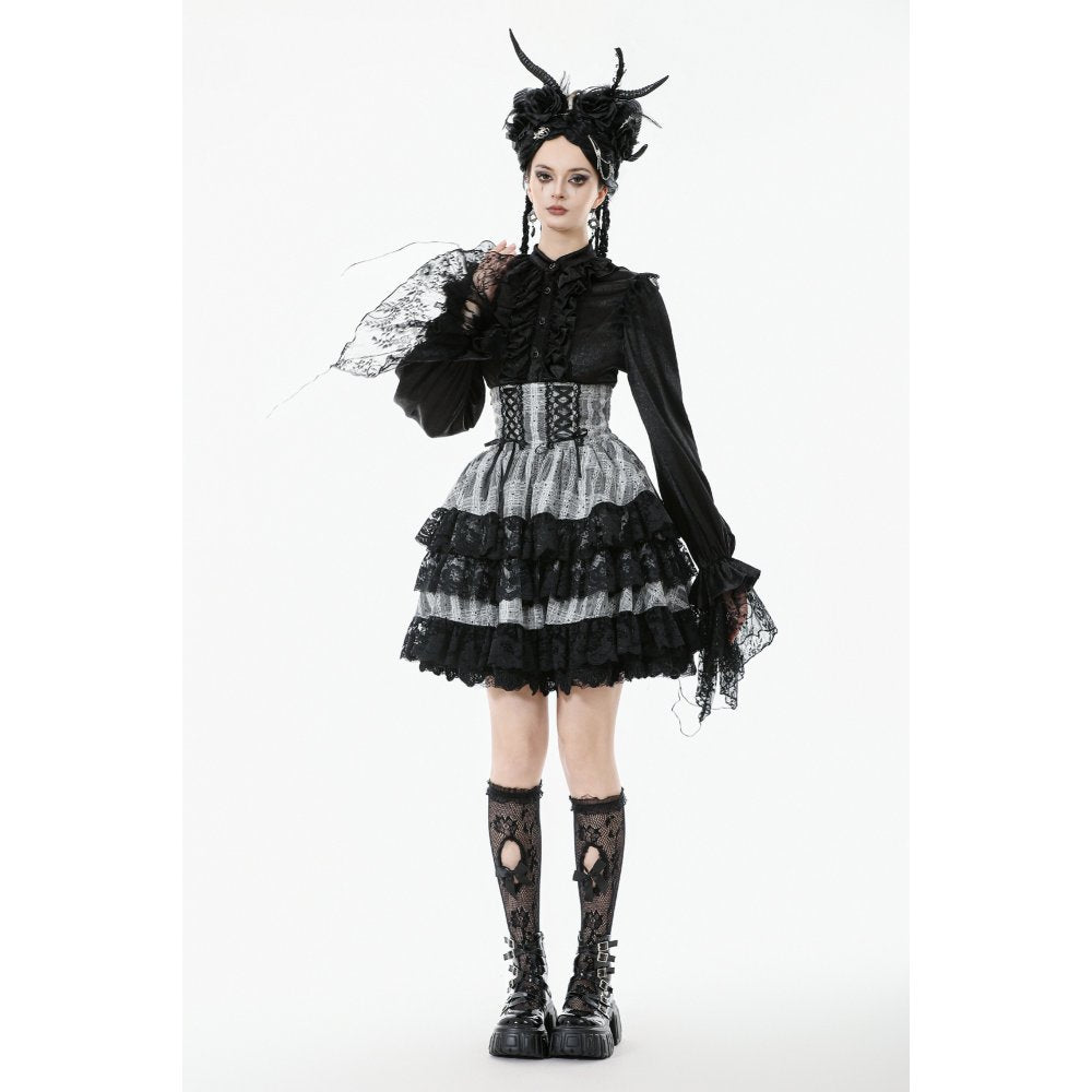 Dark in Love Skirt Hexa Layered Tartan Effect Lace UK 8-22 - QHA UK