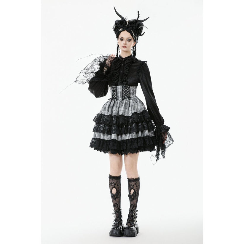 Dark in Love Skirt Hexa Layered Tartan Effect Lace UK 8-22 - QHA UK
