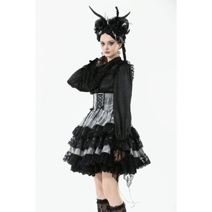 Dark in Love Skirt Hexa Layered Tartan Effect Lace UK 8-22 - QHA UK