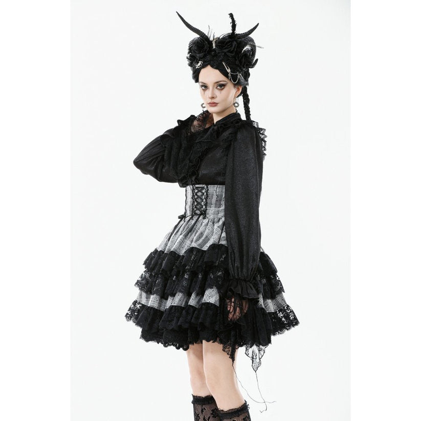 Dark in Love Skirt Hexa Layered Tartan Effect Lace UK 8-22 - QHA UK