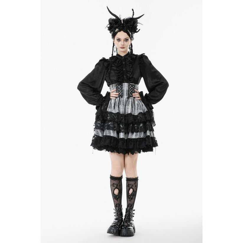Dark in Love Skirt Hexa Layered Tartan Effect Lace UK 8-22 - QHA UK