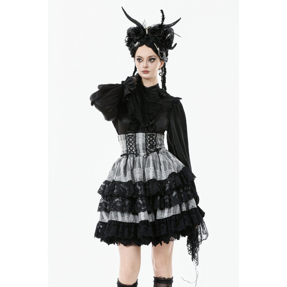 Dark in Love Skirt Hexa Layered Tartan Effect Lace UK 8-22 - QHA UK