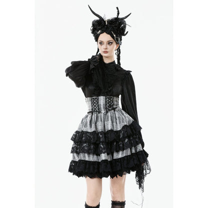 Dark in Love Skirt Hexa Layered Tartan Effect Lace UK 8-22 - QHA UK