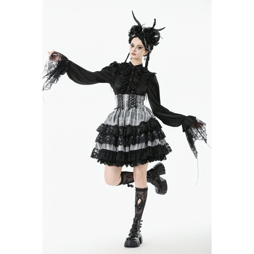 Dark in Love Skirt Hexa Layered Tartan Effect Lace UK 8-22 - QHA UK