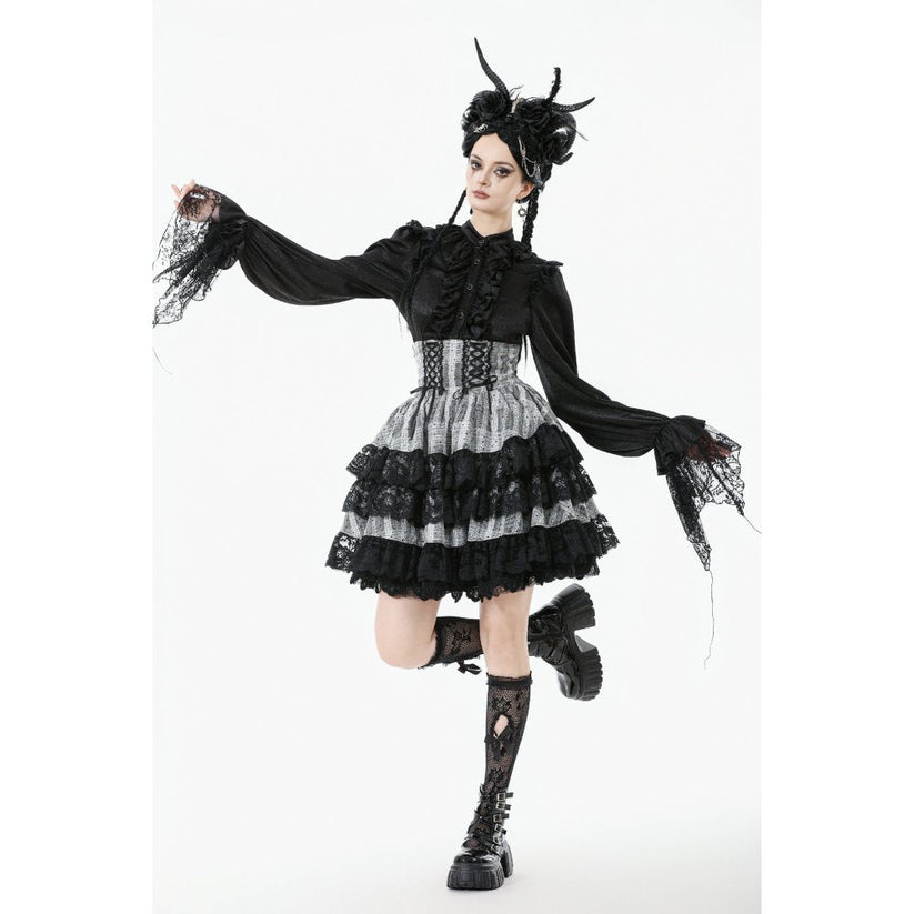 Dark in Love Skirt Hexa Layered Tartan Effect Lace UK 8-22 - QHA UK
