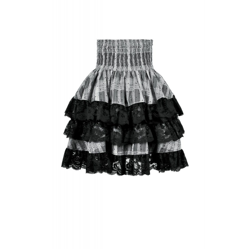 Dark in Love Skirt Hexa Layered Tartan Effect Lace UK 8-22 - QHA UK