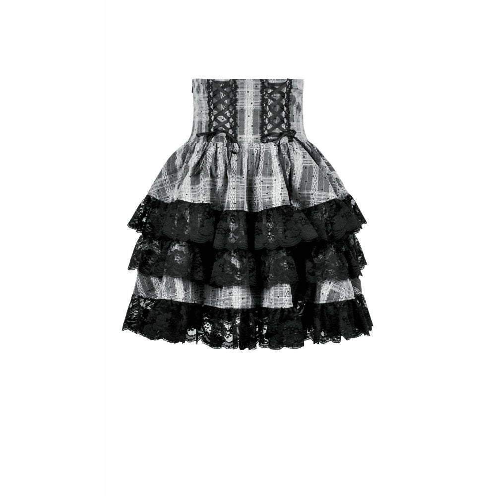 Dark in Love Skirt Hexa Layered Tartan Effect Lace UK 8-22 - QHA UK