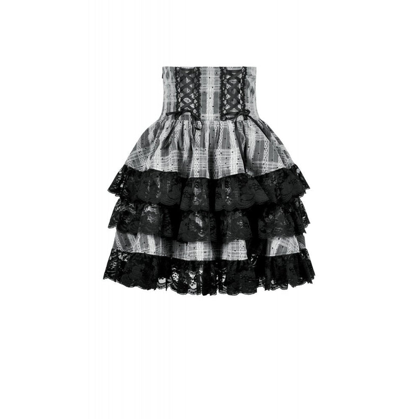 Dark in Love Skirt Hexa Layered Tartan Effect Lace UK 8-22 - QHA UK
