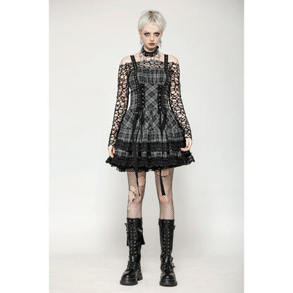 Dark in Love Punk Dress Ida Grey Tartan Metal Studded UK 8-18 - QHA UK