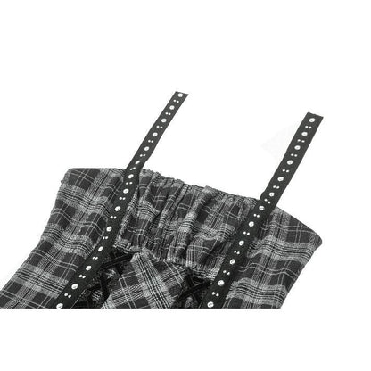 Dark in Love Punk Dress Ida Grey Tartan Metal Studded UK 8-18 - QHA UK