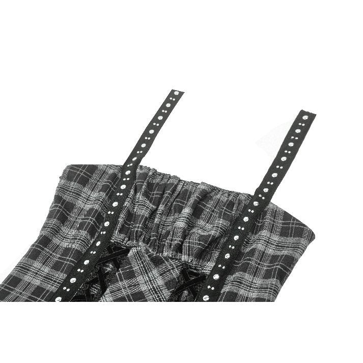 Dark in Love Punk Dress Ida Grey Tartan Metal Studded UK 8-18 - QHA UK