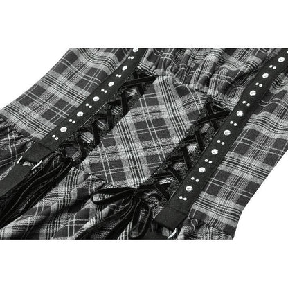 Dark in Love Punk Dress Ida Grey Tartan Metal Studded UK 8-18 - QHA UK