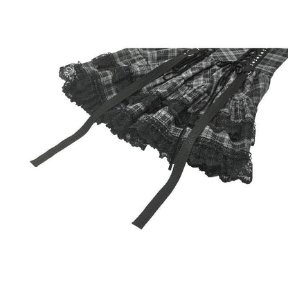 Dark in Love Punk Dress Ida Grey Tartan Metal Studded UK 8-18 - QHA UK