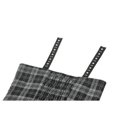 Dark in Love Punk Dress Ida Grey Tartan Metal Studded UK 8-18 - QHA UK