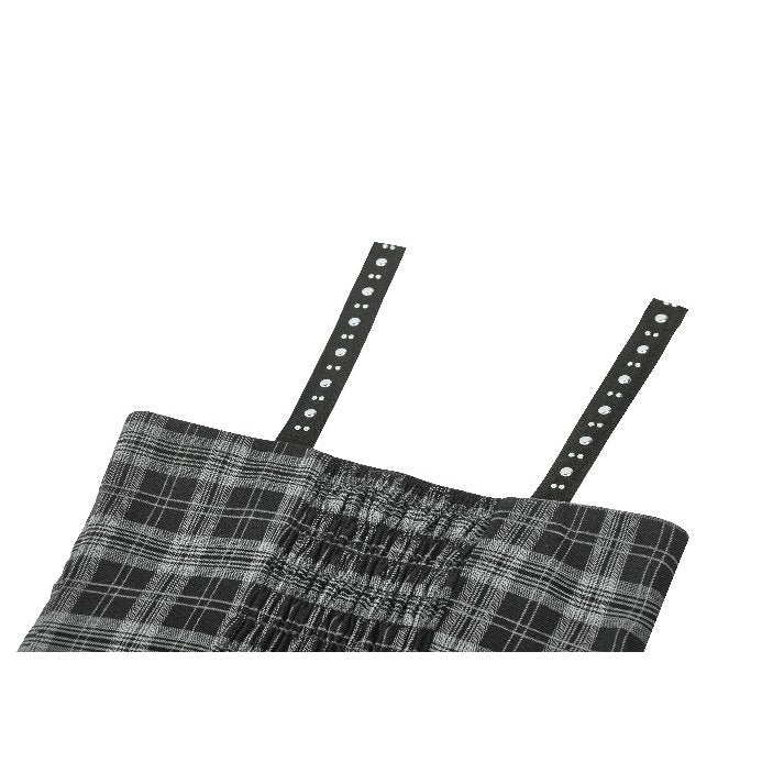 Dark in Love Punk Dress Ida Grey Tartan Metal Studded UK 8-18 - QHA UK