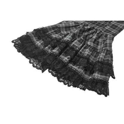 Dark in Love Punk Dress Ida Grey Tartan Metal Studded UK 8-18 - QHA UK