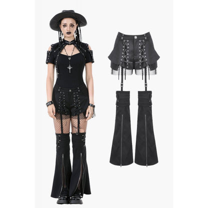 Dark in Love Women's Gothic Trousers Lace-Up Layered Convertible Flare - QHA UK