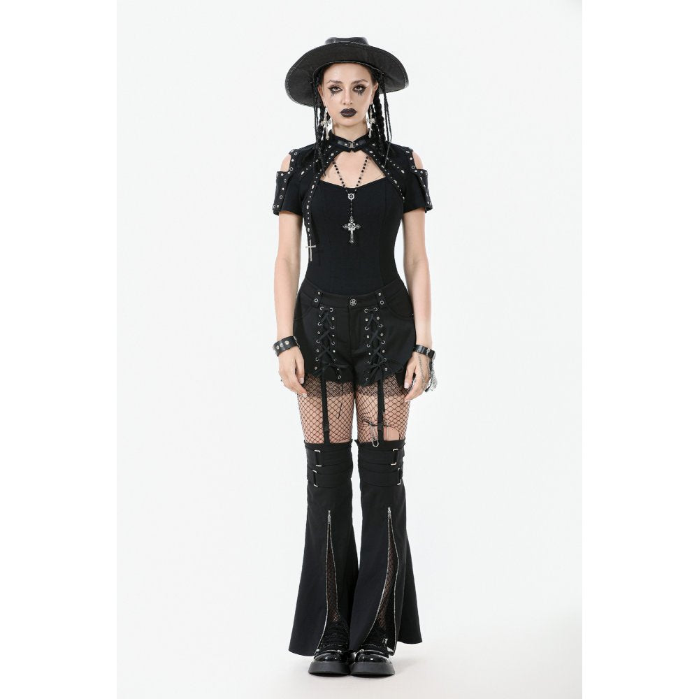 Dark in Love Women's Gothic Trousers Lace-Up Layered Convertible Flare - QHA UK
