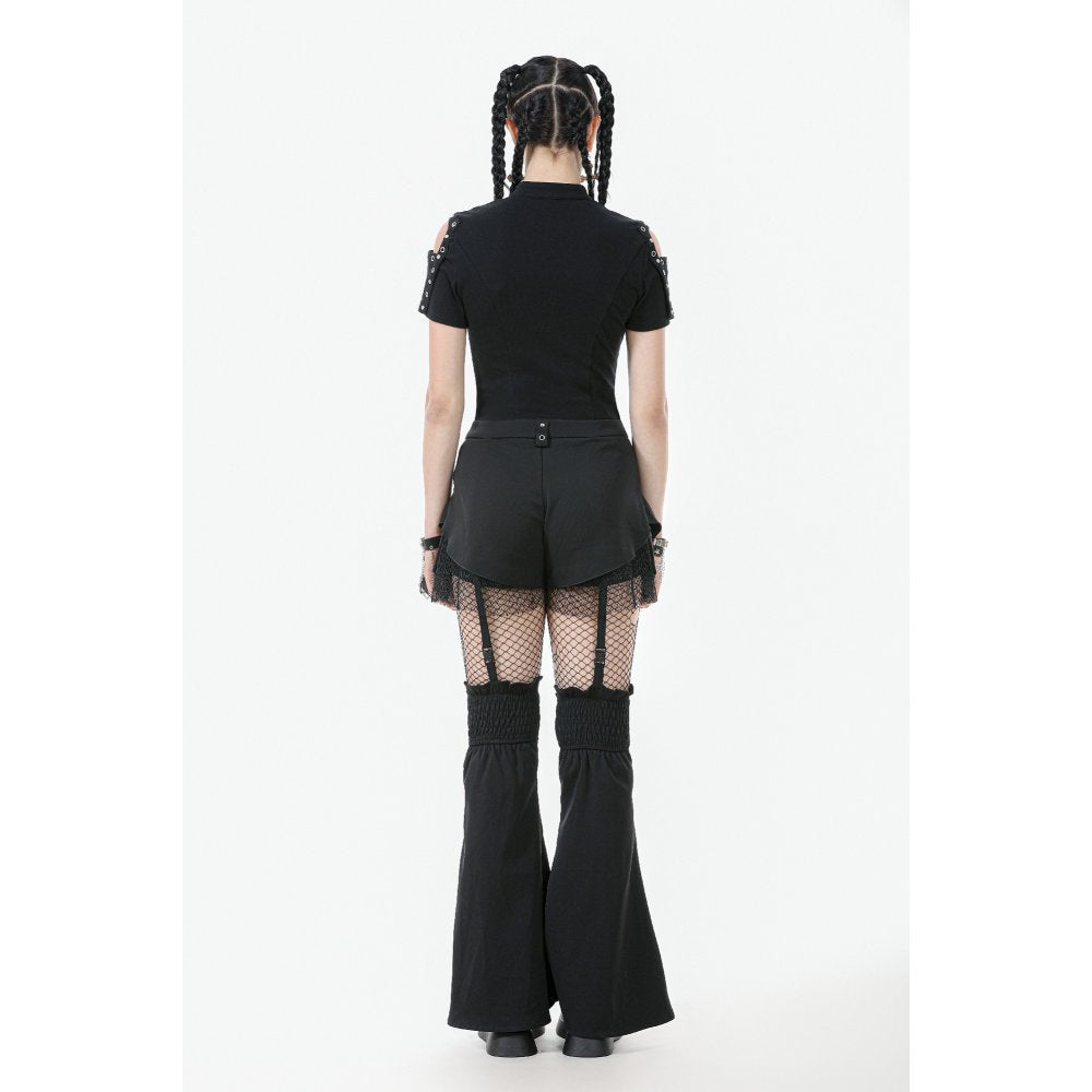 Dark in Love Women's Gothic Trousers Lace-Up Layered Convertible Flare - QHA UK