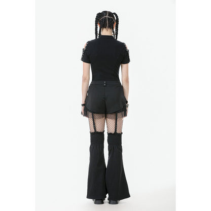 Dark in Love Women's Gothic Trousers Lace-Up Layered Convertible Flare - QHA UK