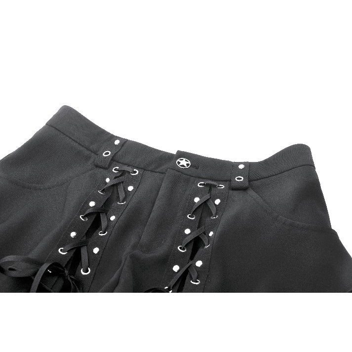 Dark in Love Women's Gothic Trousers Lace-Up Layered Convertible Flare - QHA UK