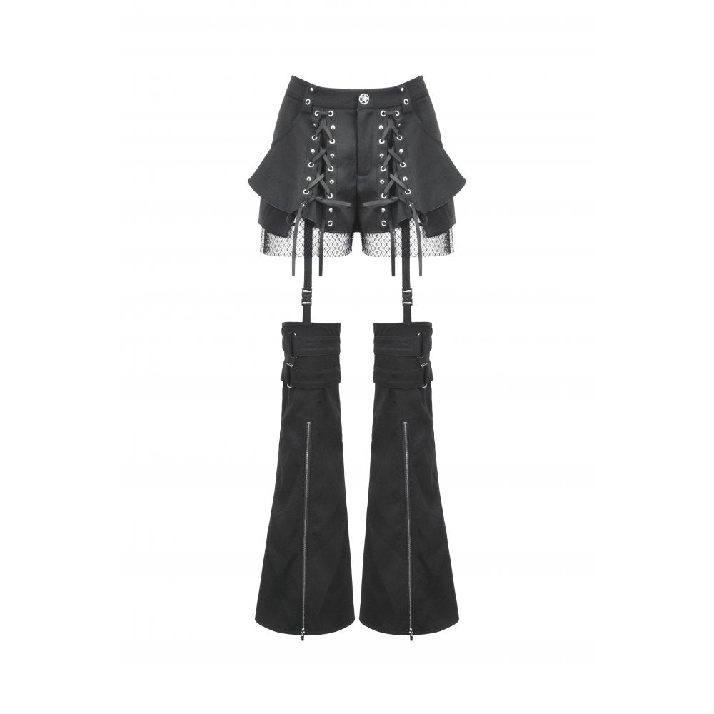 Dark in Love Women's Gothic Trousers Lace-Up Layered Convertible Flare - QHA UK