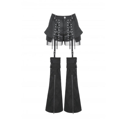 Dark in Love Women's Gothic Trousers Lace-Up Layered Convertible Flare - QHA UK