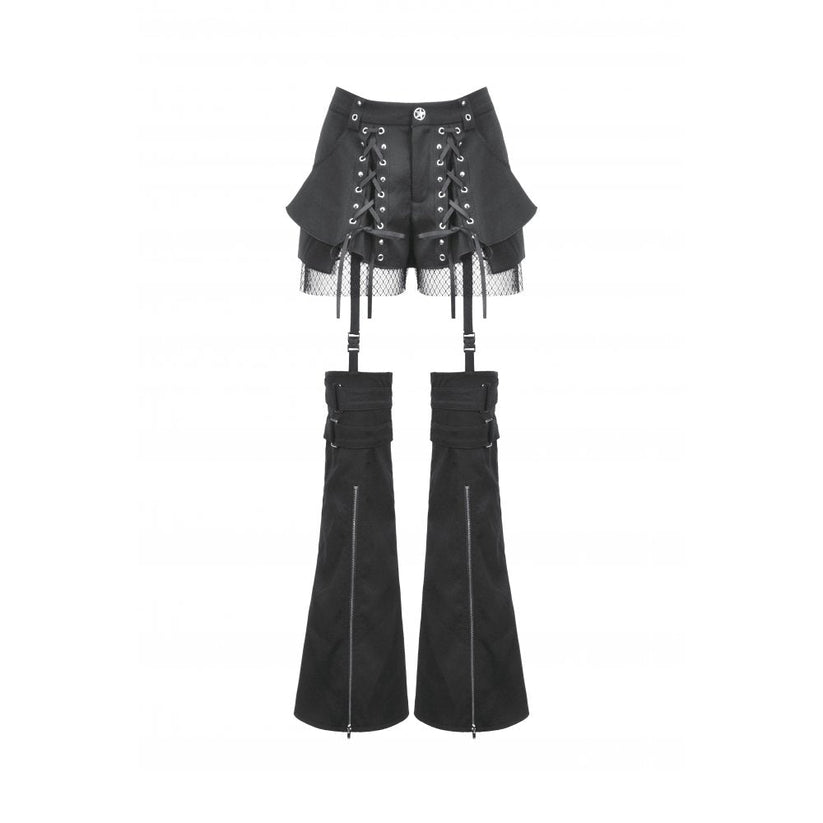 Dark in Love Women's Gothic Trousers Lace-Up Layered Convertible Flare - QHA UK