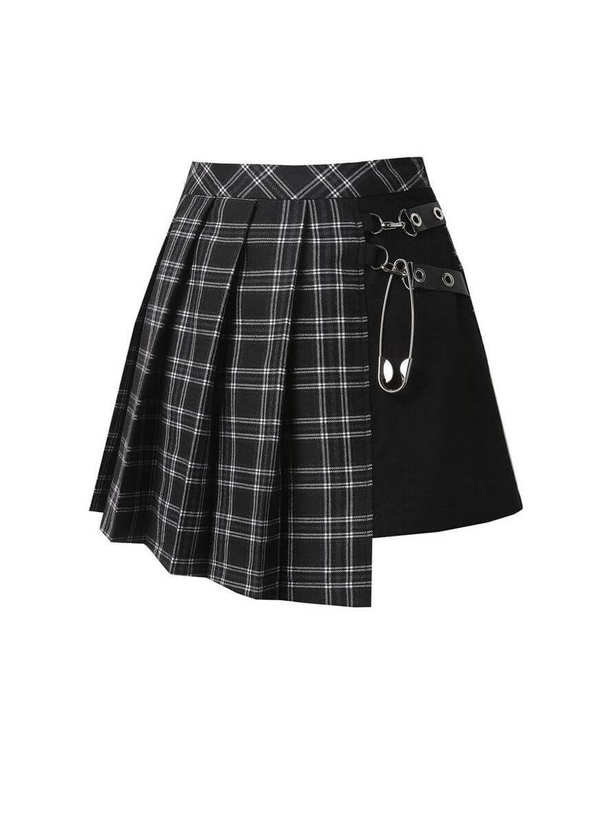 Dark in Love Gothic Mini Skirt Leah Tartan Black and White Plaid - QHA UK