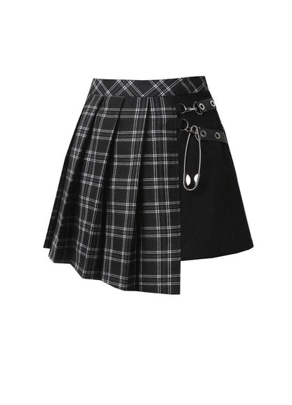 Dark in Love Gothic Mini Skirt Leah Tartan Black and White Plaid - QHA UK