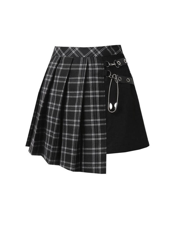 Dark in Love Gothic Mini Skirt Leah Tartan Black and White Plaid - QHA UK