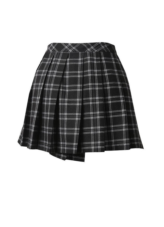 Dark in Love Gothic Mini Skirt Leah Tartan Black and White Plaid - QHA UK
