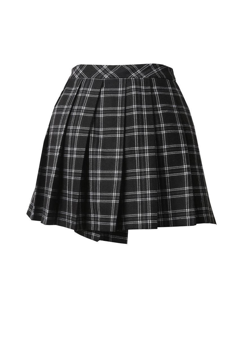 Dark in Love Gothic Mini Skirt Leah Tartan Black and White Plaid - QHA UK