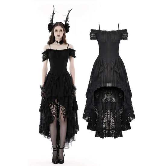 Dark in Love Gothic Dress Lilinoe Off-Shoulder Lace-Up Back UK 8-18 - QHA UK