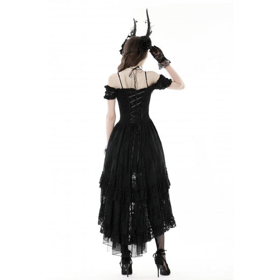 Dark in Love Gothic Dress Lilinoe Off-Shoulder Lace-Up Back UK 8-18 - Back View - QHA UK