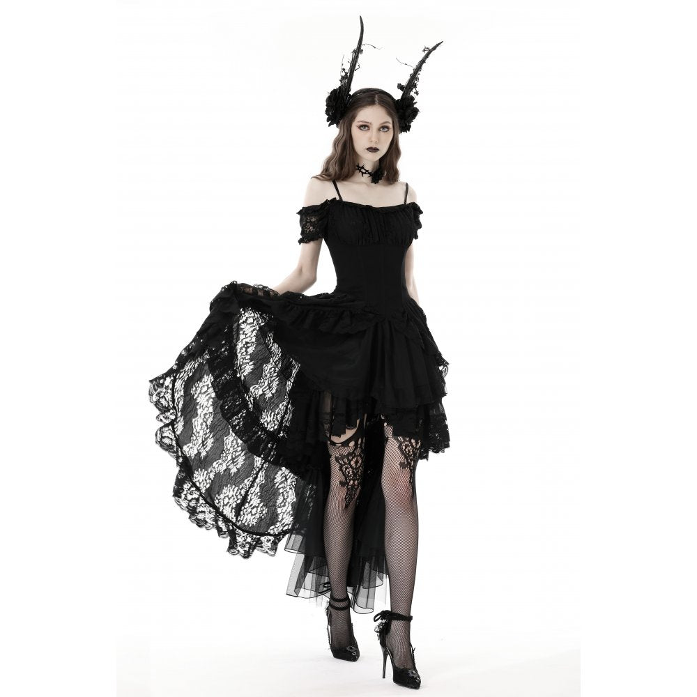 Dark in Love Gothic Dress Lilinoe Off-Shoulder Lace-Up Back UK 8-18 - Back View - QHA UK