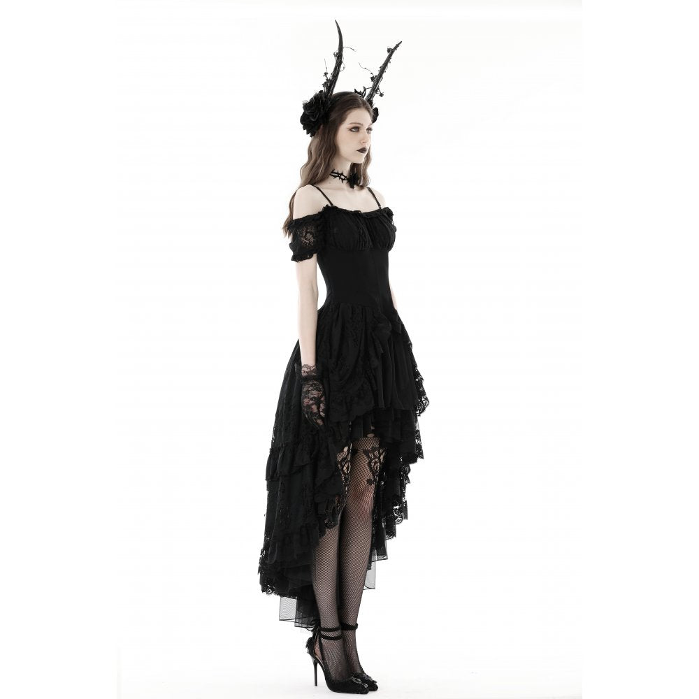 Dark in Love Gothic Dress Lilinoe Off-Shoulder Lace-Up Back UK 8-18 - Back View - QHA UK