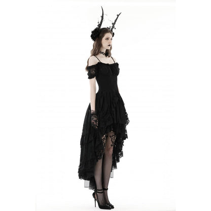 Dark in Love Gothic Dress Lilinoe Off-Shoulder Lace-Up Back UK 8-18 - Back View - QHA UK