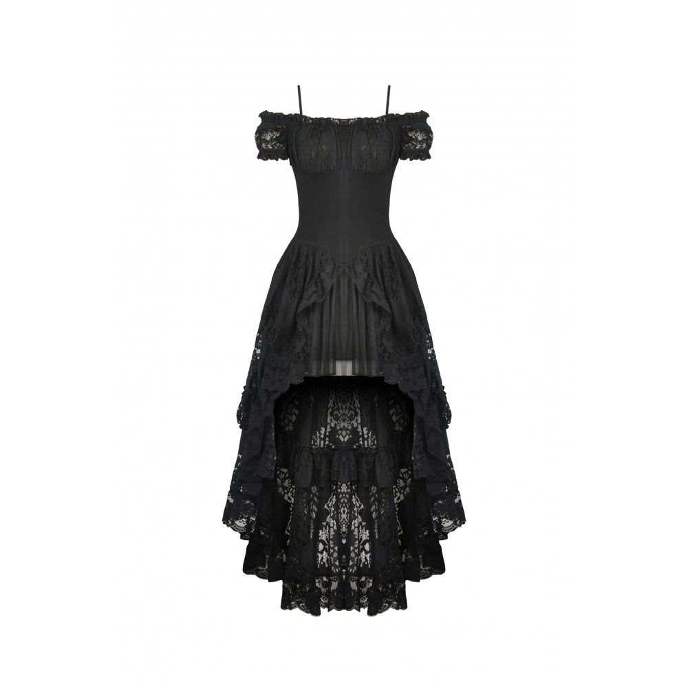 Dark in Love Gothic Dress Lilinoe Off-Shoulder Lace-Up Back UK 8-18 - Back View - QHA UK