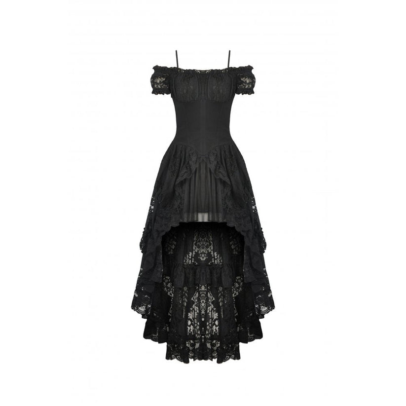 Dark in Love Gothic Dress Lilinoe Off-Shoulder Lace-Up Back UK 8-18 - Back View - QHA UK