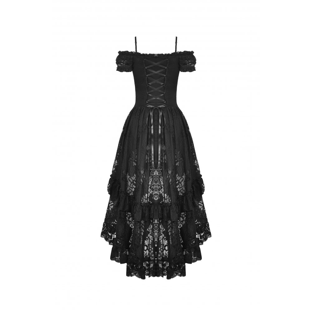 Dark in Love Gothic Dress Lilinoe Off-Shoulder Lace-Up Back UK 8-18 - Back View - QHA UK