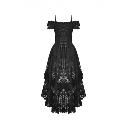 Dark in Love Gothic Dress Lilinoe Off-Shoulder Lace-Up Back UK 8-18 - Back View - QHA UK
