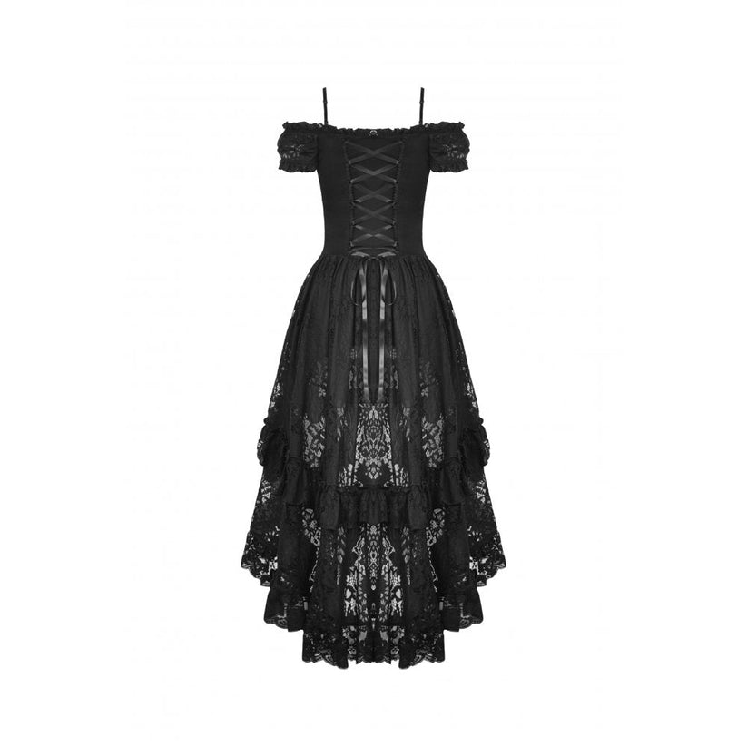 Dark in Love Gothic Dress Lilinoe Off-Shoulder Lace-Up Back UK 8-18 - Back View - QHA UK