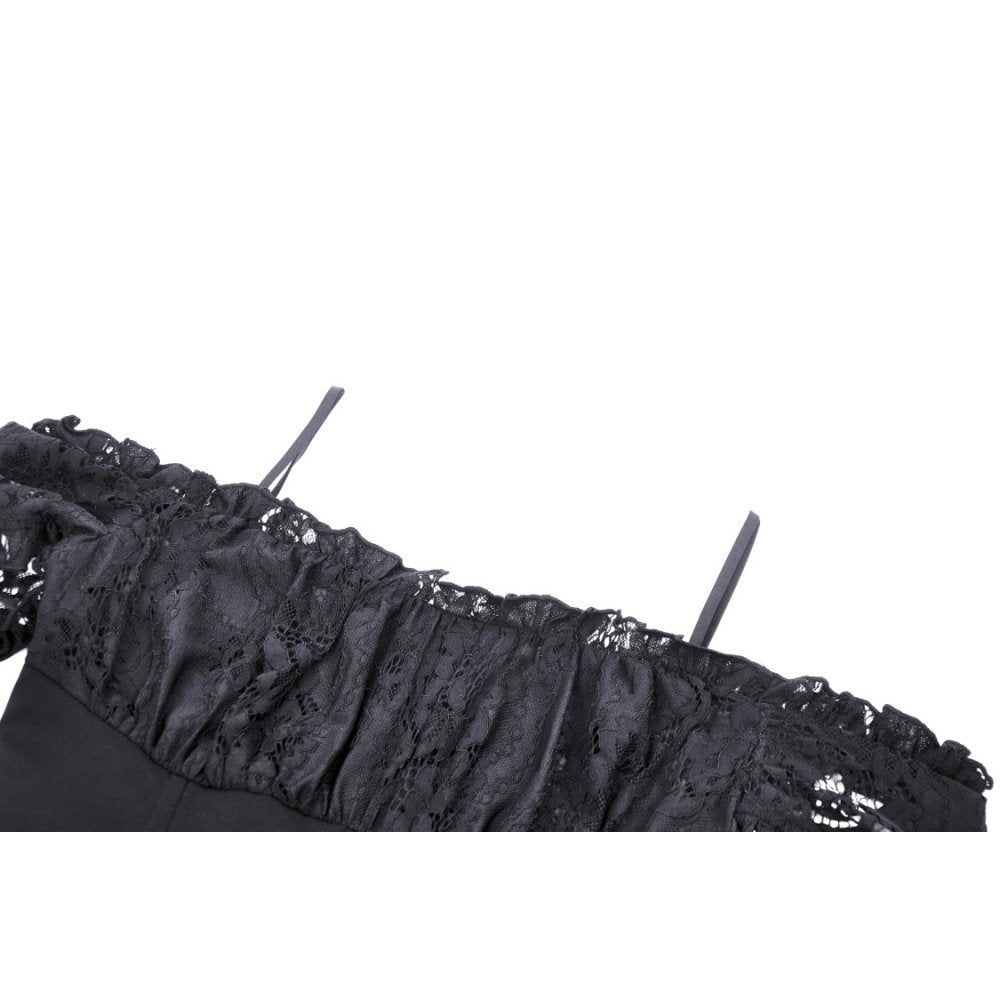 Dark in Love Gothic Dress Lilinoe Off-Shoulder Lace-Up Back UK 8-18 - Back View - QHA UK