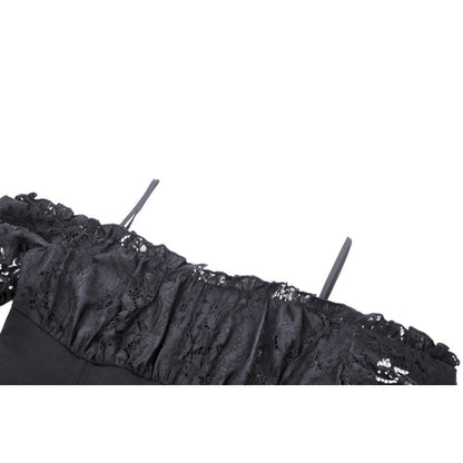 Dark in Love Gothic Dress Lilinoe Off-Shoulder Lace-Up Back UK 8-18 - Back View - QHA UK