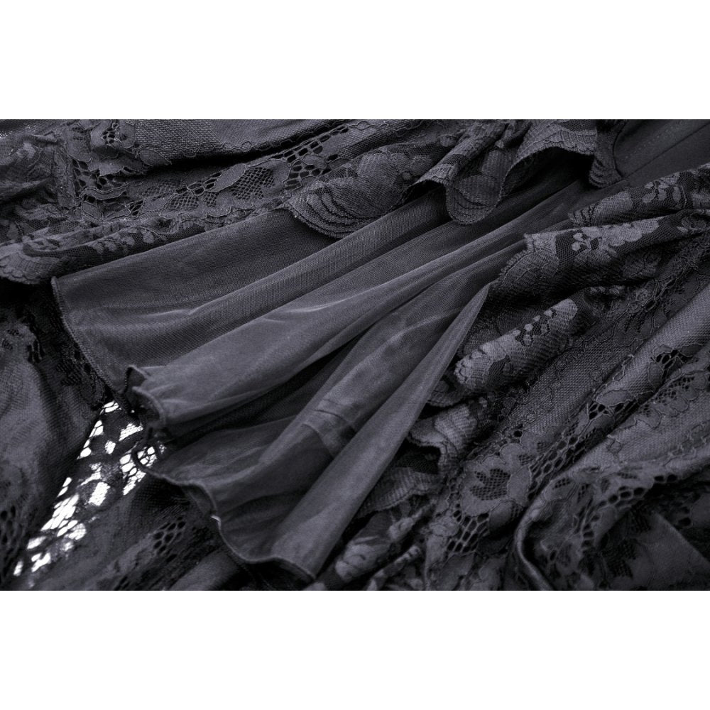 Dark in Love Gothic Dress Lilinoe Off-Shoulder Lace-Up Back UK 8-18 - Back View - QHA UK