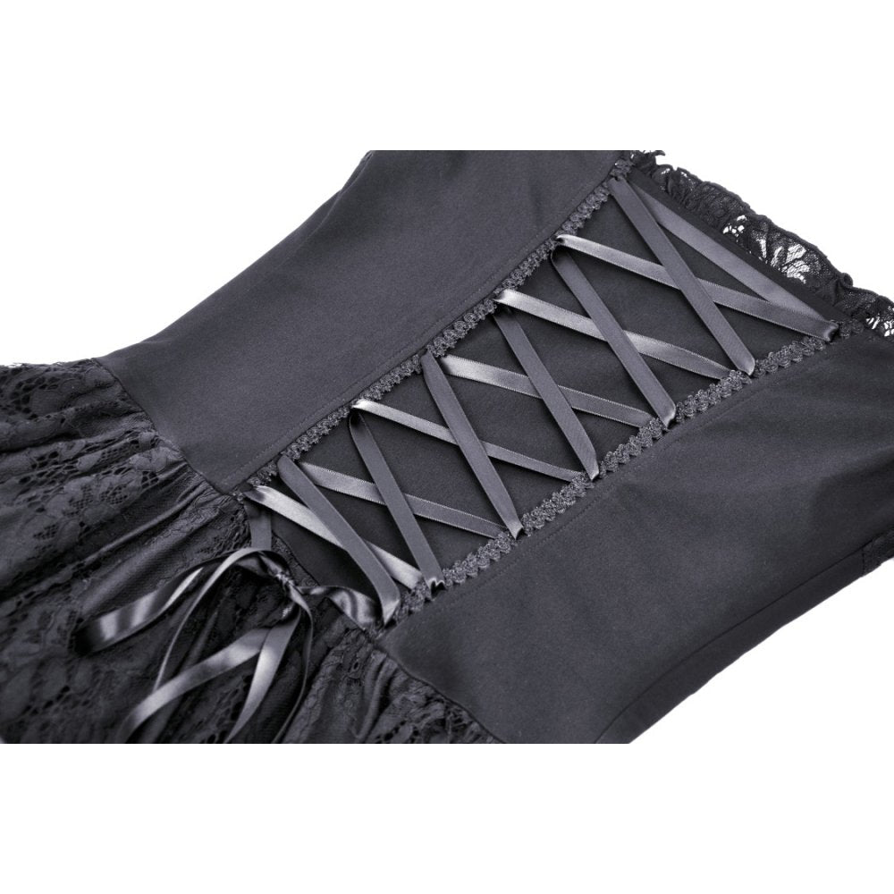 Dark in Love Gothic Dress Lilinoe Off-Shoulder Lace-Up Back UK 8-18 - Back View - QHA UK