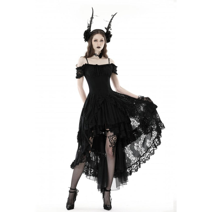 Dark in Love Gothic Dress Lilinoe Off-Shoulder Lace-Up Back UK 8-18 - Back View - QHA UK